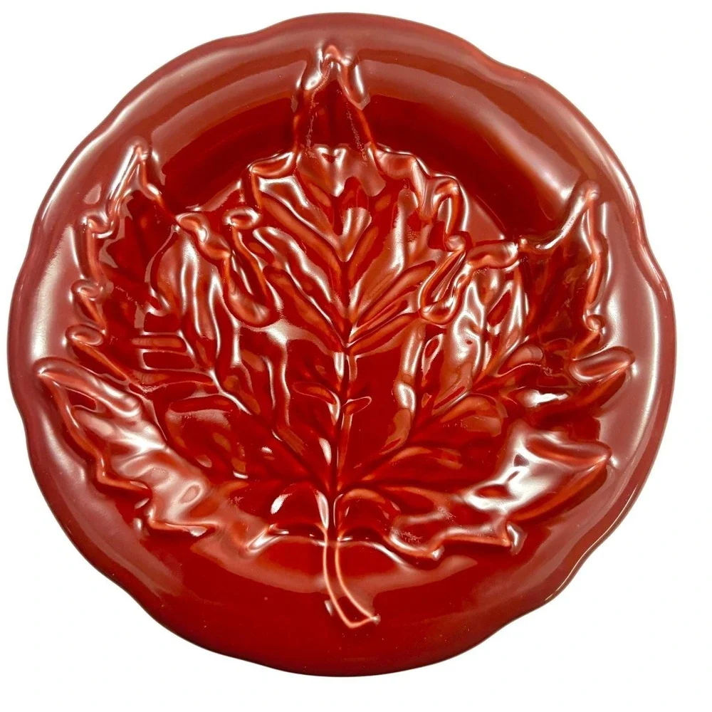 Longaberger‎ Pottery Leaf Plate Set Maple Leaf Design Sage Paprika Butternut Ivy